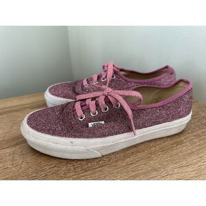 Vans Authentic Lurex Glitter Skate Shoe Pink Low Top Sneaker Women's Size 7.5